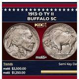 1913-d Ty II Buffalo Nickel 5c ms65+ SEGS