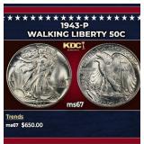 1943-p Walking Liberty Half Dollar 50c ms67 SEGS