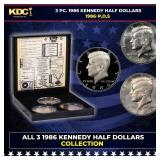 Complete 3 PC. 1986 Kennedy Half Dollar 50c set In