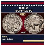 1938-d Buffalo Nickel 5c ms67 SEGS
