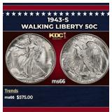 1943-s Walking Liberty Half Dollar 50c Grades ms66