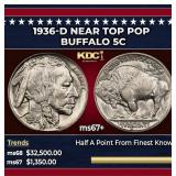1936-d Buffalo Nickel Near Top Pop 5c ms67+ SEGS