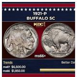 1921-p Buffalo Nickel 5c ms66+ SEGS