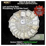 20x 1935 $1 Blue Seal Silver Certificates Heavily
