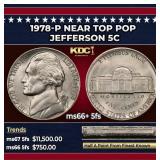 1978-p Jefferson Nickel Near Top Pop 5c ms66+ 5fs