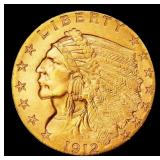 1912-p Gold Indian Quarter Eagle $2 1/2 ms64+ SEGS