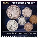 1909 6 Coin Date Set, 1 Of Each Type Of Coin Minte