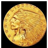1914-p Gold Indian Quarter Eagle $2 1/2 ms64+ SEGS
