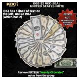 15x 1953 $2 Red Seal United States Note Heavily Ci