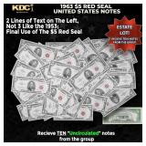 10x 1963 $5 Red Seal United States Note Grades CU