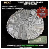 15x 1935 $1 Blue Seal Silver Certificates Grades V