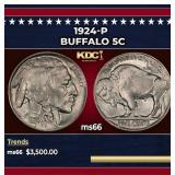 1924-p Buffalo Nickel 5c ms66 SEGS