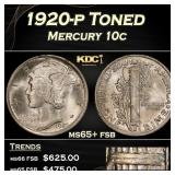 1920-p Mercury Dime Toned 10c Grades ms65+ fsb