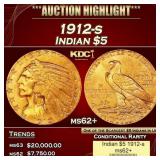 1912-s Gold Indian Half Eagle $5 ms62+ USCG