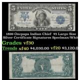 1899 $5 Large Size Silver Certificate Oncpapa Indi