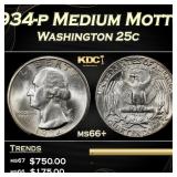 1934-p Washington Quarter Medium Motto 25c ms66+ S