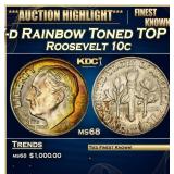 1947-d Roosevelt Dime Rainbow Toned TOP POP! 10c m