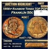 1956-p Franklin Half Dollar Rainbow Toned TOP POP!