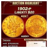 1902-p Gold Liberty Double Eagle $20 ms64+ SEGS