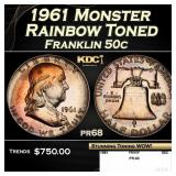 1961 Proof Franklin Half Dollar Monster Rainbow To