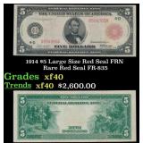 1914 $5 Large Size Red Seal FRN Rare Red Seal Grad