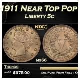 1911 Liberty Nickel Near Top Pop 5c ms66 SEGS