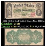 1862 $5 Red Seal United States Note Grades vf, ver