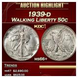 1939-d Walking Liberty Half Dollar 50c ms66+ SEGS