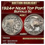 1924-p Buffalo Nickel Near Top Pop! 5c ms66+ SEGS