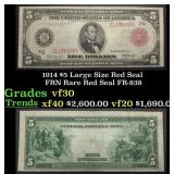1914 $5 Large Size Red Seal FRN Rare Red Seal Grad