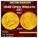 1849 Open Wreath Gold Dollar $1 ms64+ SEGS