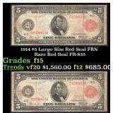 1914 $5 Large Size Red Seal FRN Rare Red Seal Grad
