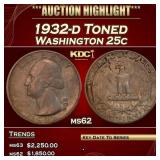1932-d Washington Quarter Toned 25c ms62 USCG