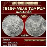 1915-p Gold Indian Half Eagle Near Top Pop $5 ms65