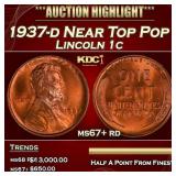 1937-d Lincoln Cent Near Top Pop 1c ms67+ rd SEGS