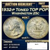 1932-p Washington Quarter Toned TOP POP! 25c ms67+