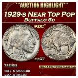 1929-s Buffalo Nickel Near Top Pop 5c ms67 SEGS