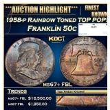 1958-p Franklin Half Dollar Rainbow Toned TOP POP!