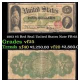 1863 $5 Red Seal United States Note Grades vf+ FR-
