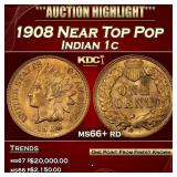 1908 Indian Cent Near Top Pop 1c ms66+ rd SEGS