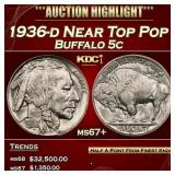 1936-d Buffalo Nickel Near Top Pop 5c ms67+ SEGS