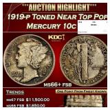 1919-p Mercury Dime Toned Near Top Pop 10c ms66+ f