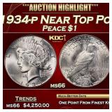 1934-p Peace Dollar Near Top Pop $1 ms66 SEGS