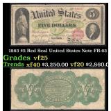 1863 $5 Red Seal United States Note Grades vf+ FR-