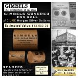 Rare GIMBLES A+ 10 Coin Unc Morgan Dollar $1 Roll