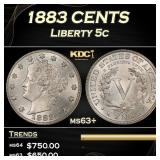 1883 CENTS Liberty Nickel 5c Grades ms63+