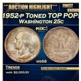 1952-p Washington Quarter Toned TOP POP! 25c ms68