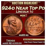 1924-d Lincoln Cent Near Top Pop! 1c ms65 rd SEGS