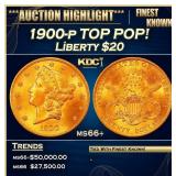 1900-p Gold Liberty Double Eagle TOP POP! $20 ms66