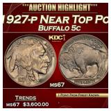 1927-p Buffalo Nickel Near Top Pop 5c ms67 SEGS